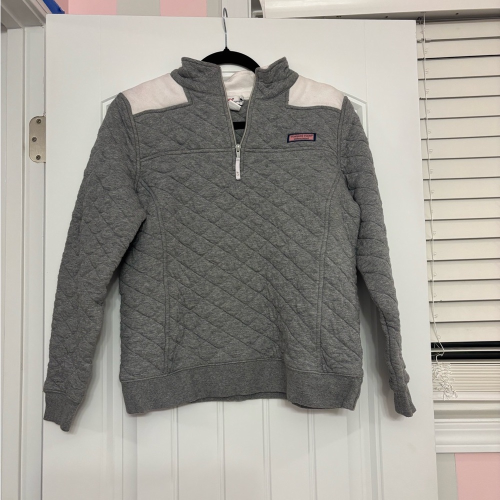 Vineyard Vines Gray and White Quilted Zip-Up Sweater